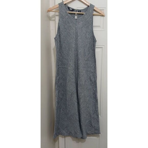 Lands end womens medium TALL maxi dress side pockets 100% linen blue - Picture 1 of 7